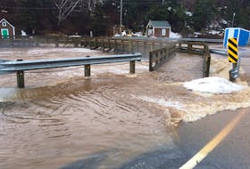 This was the scene recently in Halls Harbour as a February rain storm combined with snow melt and high tides to flood Highway 359. DICK KILLAM PHOTO – CONTRIBUTED
