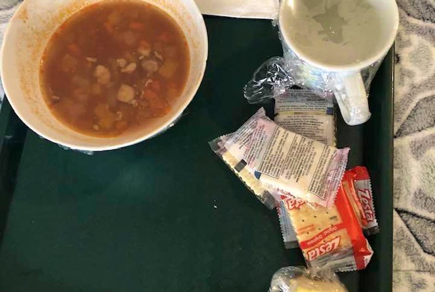 Renee Milley was so upset when her mother — a resident at Kingsway Living long-term care home in Springdale — was served soup and crackers after staff said they ran out of cooked dinner that she posted this photo to Facebook in frustration. The post has received more than 1,100 shares and nearly 500 comments.
