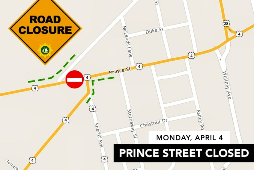 A section of Prince Street at Sheriff Avenue in Sydney will be closed to traffic on Monday, April 1. 
