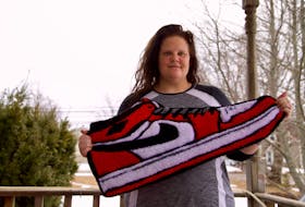 Lindsey Mamye, a Charlottetown crafter, says she has received a number of custom orders since she began selling her rugs, including this Air Jordan 1 rug.