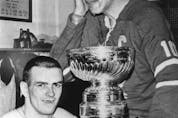  George Armstrong, then-captain of the Toronto Maple Leafs celebrating the 1962-63 Stanley Cup title with teammate Dave Keon (left), was Bruce Boudreau’s junior coach with the Ontario Hockey Association’s Toronto Marlboros in the early 1970s. ‘We lost a game and the players were so upset because we were letting him down,’ Boudreau recalls.