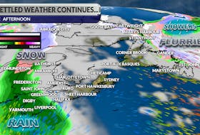 A chance of flurries/showers will impact the north coasts of N.L. while more wet weather arrives in the Maritimes