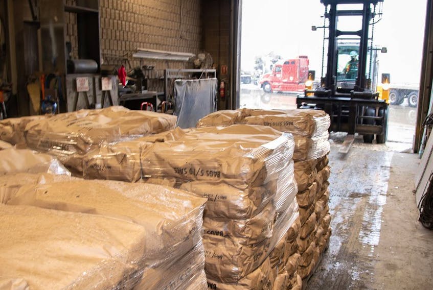 Some 22,000 pounds of potatoes (2,200, 10-pound bags) of PEI potatoes arrived at Rainbow Concrete Industries Limited, 2477 Maley Dr., at the corner of Falconbridge Road. Supplied PHOTO BY JOHN DOW.