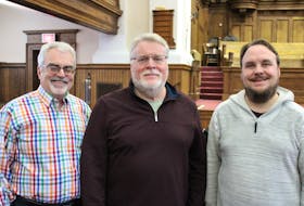 Past and present directors of the Cantabile Singers of Truro will be part of the 40th-anniversary concert on April 30. Pictured are Jeff Joudrey (1981 to 1998), Ross Thompson (1998 to 2013) and Chris Bowman (2013 to present).
