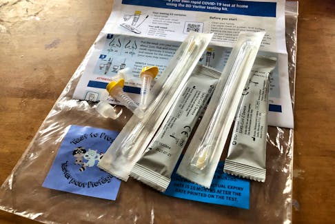 This COVID-19 testing package, with two rapid at home kits, were given to students at Étoile de l'Acadie in Sydney before the 2021 holiday break in December. NICOLE SULLIVAN/CAPE BRETON POST 