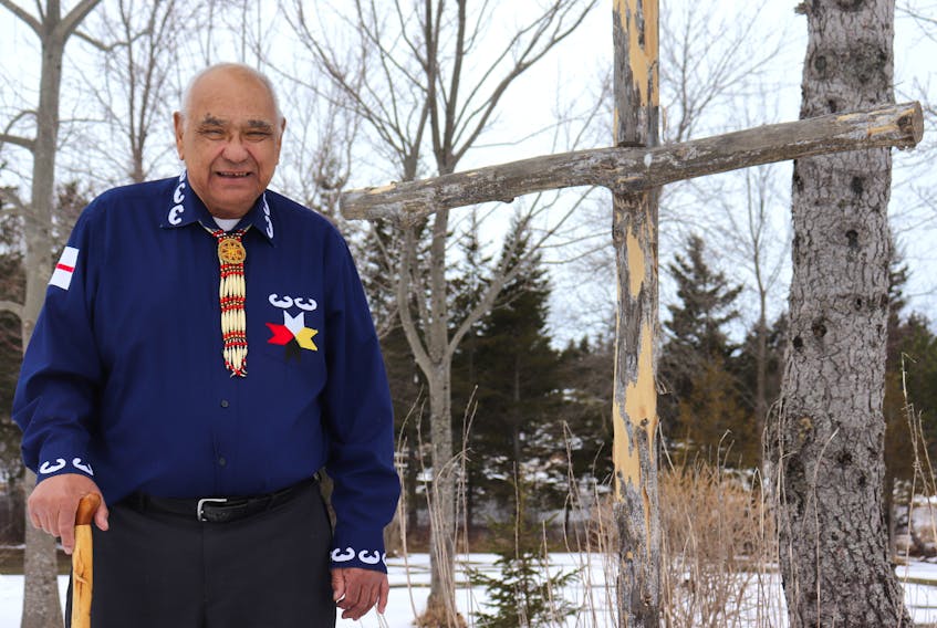 John Joe Sark, a Mi'kmaq elder and keptin of the Mi'kmaq Grand Council, stands on the location for a shrine he's building to St. Kateri Tekakwitha, the first North American Indigenous person to be sainted by the Roman Catholic Church. 