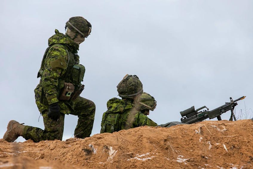 Members of Canadian army during Crystal Arrow 2022 exercise  on March 7, 2022 in Adazi, Latvia.