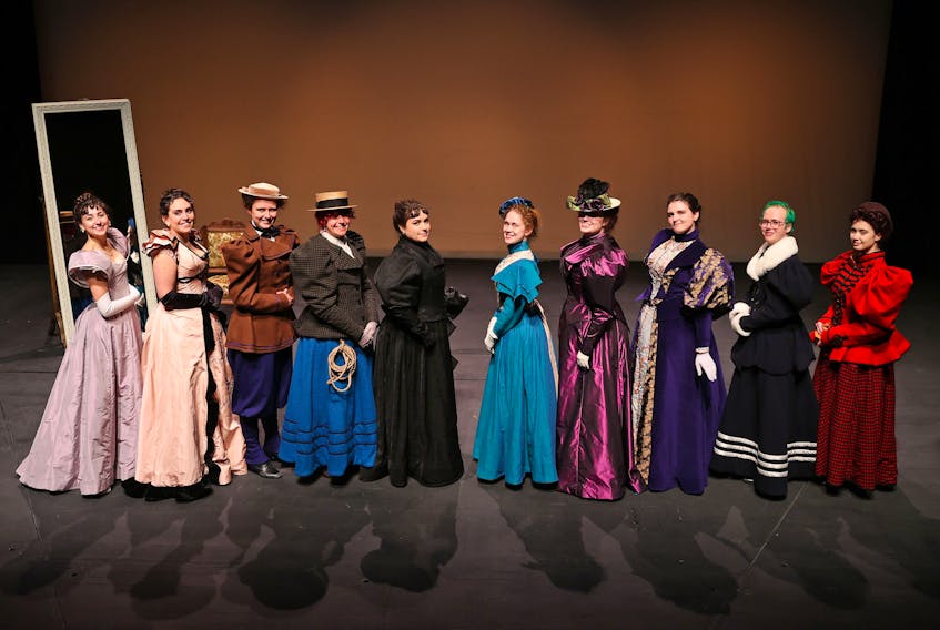 Student actors in the show 'Propriety and Protest.' From left to right: Sabrina Abballe, Allie Johnson, Chiara Power, Hannah Plater, Laura Van Meerveld, Emma Sickert, Lilian Gibson, Daphnée St-Jacques, Jordan Chambers, and Abbi Page. - Nick Pearce/Dalhousie University.