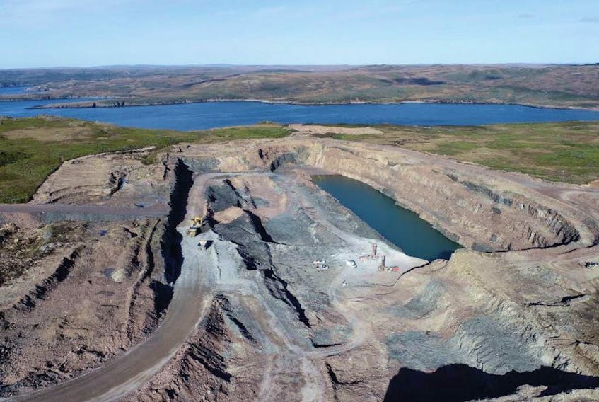 The centre pit, looking northwest, at the Canadian Fluorspar Inc. mine site in St. Lawrence, NL.