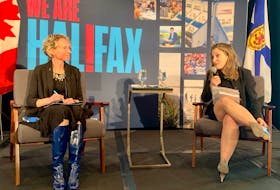 Federal Finance Minister Chrystia Freeland, right, answered questions about the budget she tabled last week at an event organized by the Halifax Partnership economic development organization. HP's CEO Wendy Luther hosted the session. - John McPhee