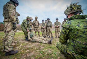 Canadian first aid methods are demonstrated to soldiers from the National Guard of Ukraine in November 2020 in Zolochiv, Ukraine.