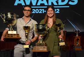 Paige Deighan, right, and Mohammad Alhaj Ali were named the 2021-22 Holland Hurricanes’ athletes of the year in Charlottetown on April 13. Both athletes excelled on the soccer pitch, and Deighan also played with the Holland College women’s hockey team.