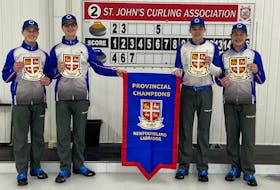 Team Tipple will represent the province in men’s curling at the 2023 Canada Winter Games being held in Prince Edward Island next February. Members of the team are, from left, third Spencer Tipple, lead Isaac Manuel, second Jack Kinsella and skip Parker Tipple. Contributed photo