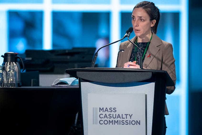 Sandra McCulloch, a lawyer with Patterson Law, addresses the Mass Casualty Commission inquiry into the mass murders in rural Nova Scotia on April 18/19, 2020, in Halifax on Monday, March 7, 2022. - Andrew Vaughan / The Canadian Press / Pool