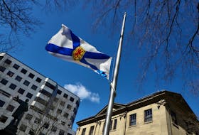 The Nova Scotia flag flies at half staff in front of province house in Halifax Monday, April 18, 2022 

TIM KROCHAK PHOTO