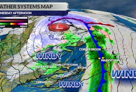 There will be lingering precipitation and gusty winds in the Maritimes as the low rolls through N.L.