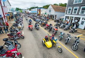 An overhead view of some of the motorcycles in Digby from a previous Wharf Rat Rally. The rally is one of many large-scale events that are making a comeback in 2022 after experiencing scaled-back versions, virtual versions or outright cancellations because of the COVID pandemic of the past couple of years. MARK GOUDGE/FILE PHOTO
