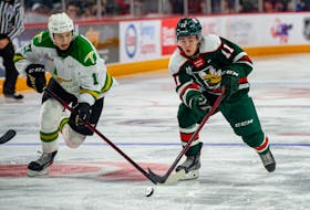 Halifax Mooseheads winger Jordan Dumais, right, has 24 points in his past four games. - QMJHL