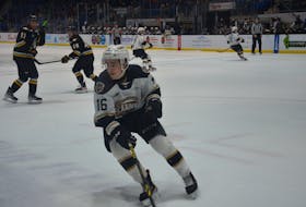 Charlottetown Islanders forward Patrick Guay in action during a Quebec Major Junior Hockey League game at Eastlink Centre earlier this season. Guay netted two goals in the Islanders’ 5-3 home-ice win over the Rimouski Oceanic on April 21 to become only the second player in franchise history to score 50 goals in a season.