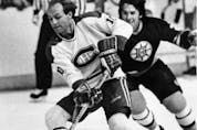  Guy Lafleur in action against the Bruins on Nov. 30, 1983.