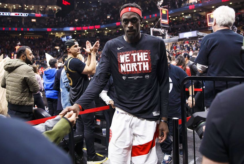 Pascal Siakam #43 of the Toronto Raptors leaves the court following their victory over the Philadelphia 76ers in Game Four of the Eastern Conference First Round at Scotiabank Arena on April 23, 2022 in Toronto.