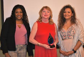 Truro and Colchester Chamber of Commerce awarded Dianne Kelderman with its prestigious Lifetime Achievement award during the April 21 gala. Pictured with Kelderman following the event are director for the Chamber board Kenisha McMaster (left) and Saribel Deslauriers who is the marketing and event co-ordinator of the Downtown Truro Partnership.