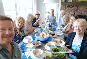 fbt  Friends and family gather for dinner at the Scott’s cottage in St. Margarets Bay in 2019. From left, Robert Scott, Sharon Colwell, Marg Fisher, Jytte Stephen, Wendy Kew Crocker, Shelley Matheson (Robert’s cousin), Gloria Scott (Robert’s mum), Bonnie Scott (Robert’s sister) and Pauline Lepard.