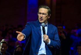 Federal Conservative party candidate Pierre Poilievre speaks at The Roundhouse in Toronto, Tuesday April 19, 2022. 