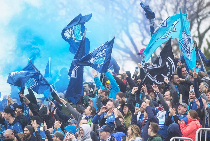 HFX Wanderers fans celebrate during a 2021 Canadian Premier League match at the Wanderers Grounds. The Wanderers host FC Edmonton in their 2022 home opener on Saturday afternoon. - RYAN TAPLIN / THE CHRONICLE HERALD