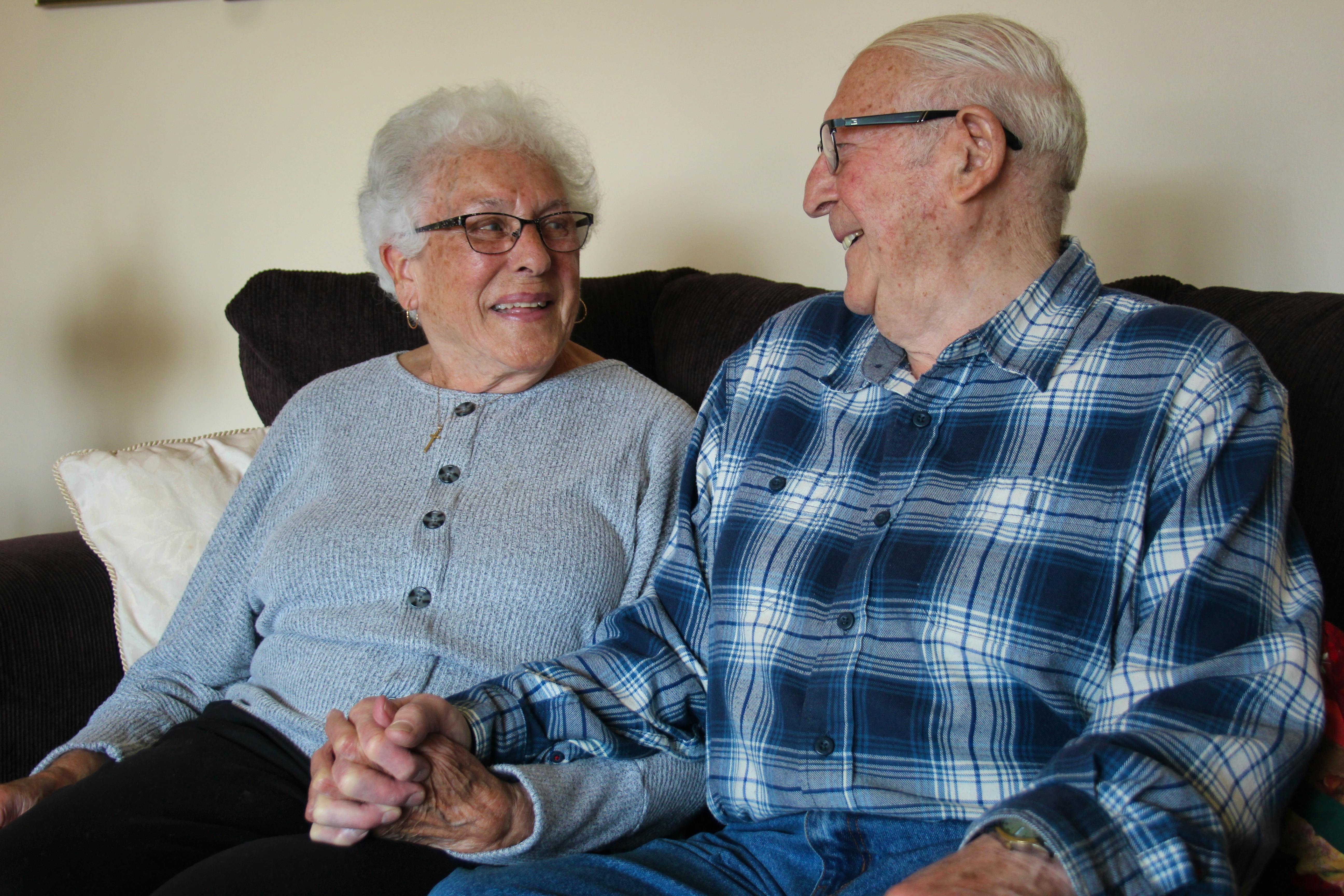 Doris and Elmer DesRoches exchange a smile in their Summerside home. The couple will have been married for 70 years on April 30.