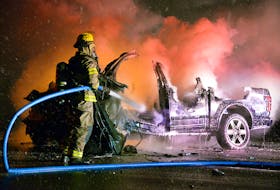 At least one person was sent to hospital with serious injuries following a fiery head-on collision in St. John's early Sunday morning. Keith Gosse/The Telegram