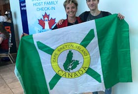 Program director for the Nova Scotia International Students Program for the Cape Breton-Victoria Regional Centre for Education Tammy Aucoin-Russell, left, with Pedro Augusto Carvalho, who had just arrived at the J.A. Douglas McCurdy Airport in Sydney from Brazil to participate in the program. CONTRIBUTED 