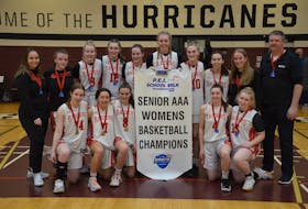 The Charlottetown Rural Raiders won their seventh P.E.I. School Athletic Association senior AAA girls basketball championship in a row at Holland College in Charlottetown on April 5. Team members are, front row, from left: Morgan Reid, Alanna Mabey, Isabelle McGeoghegan, Sydney Lawlor and Lydia Doyle. Back row: Lauren Reid (assistant coach), Dara McCabe, Katie Vidito, Zoe Olscamp, Menna McCabe, Abby MacDonald, Ava Sinnott, Cassidy Hurley, Nicole Davies (assistant coach) and Peter Lawlor (head coach).