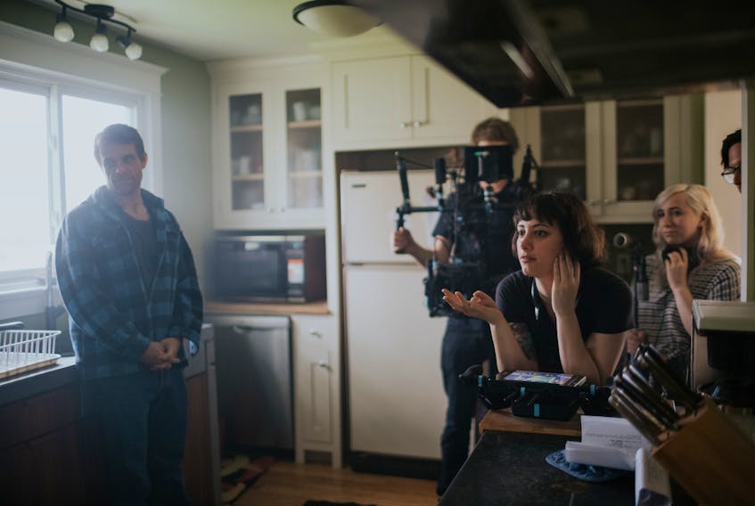 Halifax director Stephanie Joline works on a scene with actor Nick Stahl in Night Blooms, her first dramatic feature which has its hometown premiere run this week at Cineplex Park Lane Theatres.