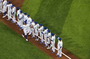  Bo Bichette is introduced in the lineup ahead of the Jays’ game versus Texas on opening day on Friday night at the Rogers Centre. GETTY IMAGES