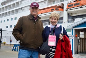 South Texas couple Ken and Carolyn Stanton were the first cruise ship passengers to set foot on Cape Breton soil since 2019 when they arrived in Sydney aboard the Seven Seas Navigator on Sunday. DAVID JALA/CAPE BRETON POST