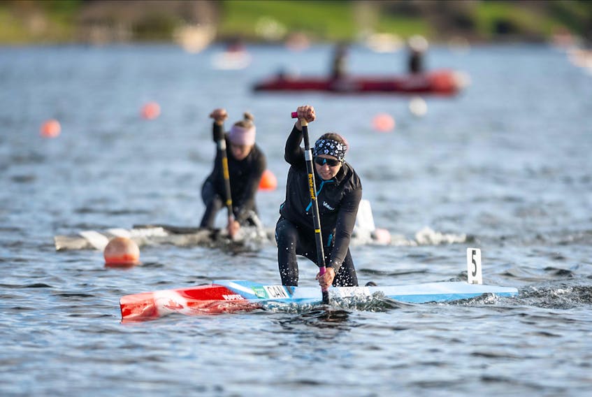 Paddlers compete during the first set of Canoe Kayak Canada's national team trials last week on Lake Banook in Dartmouth. Nine local paddlers were selected to Canada’s 2022 Sprint World Cup team. - CANOE KAYAK CANADA