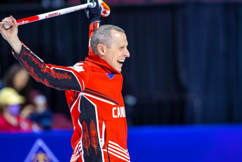 After playing in the 2022 World Men’s Curling Championships with Team Gushue, second E.J. Harnden will be joining the team full-time next season. Steve Seixeiro/World Curling Federation