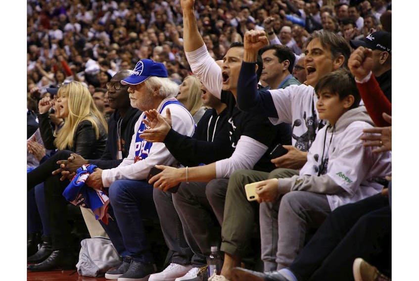 Raptors fans shut down the 76ers superfan Alan Horwitz during the third quarter in Toronto, Ont. on Sunday, May 12, 2019
