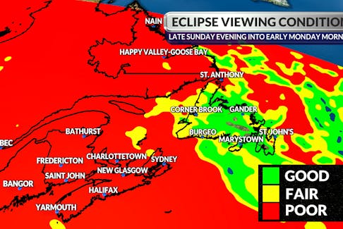 Poor conditions are forecast for viewing the lunar eclipse in the Maritimes, some hope for parts of N.L.