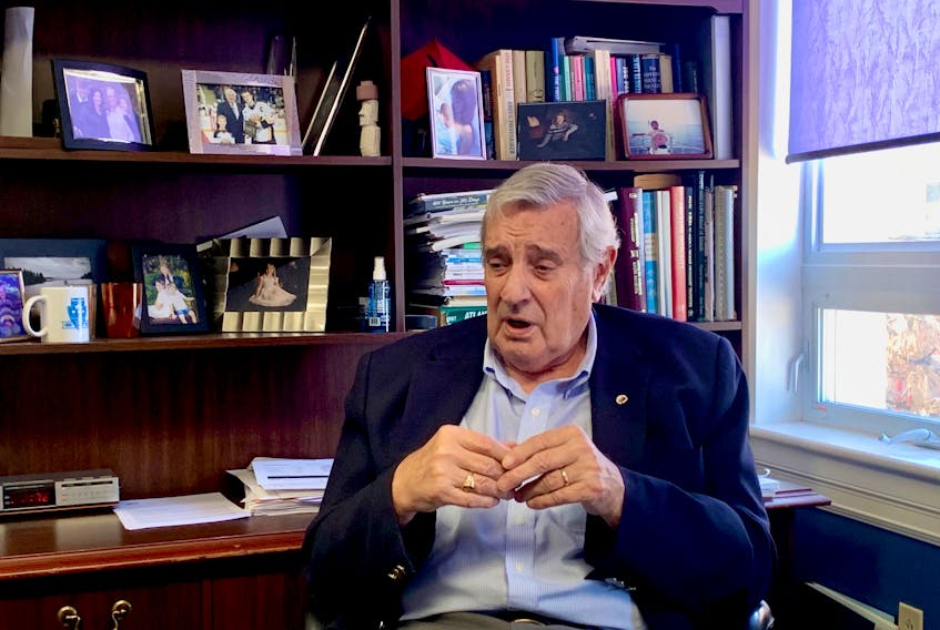 Stuart MacLeod reminisces about the past during a recent interview in his downtown Sydney office. MacLeod has been in the insurance business since the mid-1960s. DAVID JALA/CAPE BRETON POST