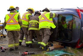 One man was sent to hospital following a single-vehicle rollover on Pitts Memorial Drive Sunday morning. Keith Gosse/The Telegram