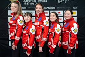 Bedford’s Isabelle Ladouceur is skipping Canada’s team at the world junior curling championships in Jonkoping, Sweden, From left are alternate Katy Lukowich, lead Katie Shaw, second Lauren Rajala, third Jamie Smith and Ladouceur. Cheyenne Boone/ World Curling Federation