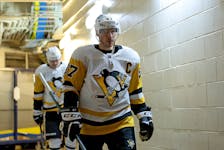 May 15, 2022; New York, New York, USA; Pittsburgh Penguins center Sidney Crosby (87) walks to the ice for warm-ups before game seven of the first round of the 2022 Stanley Cup Playoffs against the New York Rangers at Madison Square Garden. Mandatory Credit: Brad Penner-USA TODAY Sports  Pittsburgh Penguins centre Sidney Crosby walks down the hallway at Madison Square Garden on Sunday. - Brad Penner-USA TODAY Sports