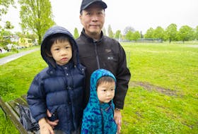 David Chen and two of his children, Max and Guss in Vancouver.