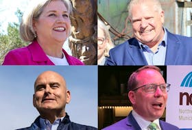 The four main Ontario provincial party leaders squared off Monday night. Top, left to right: The NDP's Andrea Horwath; PC leader Doug Ford. Bottom, left to right: Liberal leader Steven Del Duca; Green leader Mike Schreiner.