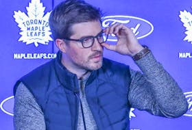 Toronto Maple Leafs general manager Kyle Dubas reacts during his end-of-season news conference on May 17, 2022. 


Veronica Henri/Toronto Sun/Postmedia Networkduring the end of season press conference on Tuesday May 17, 2022. 
