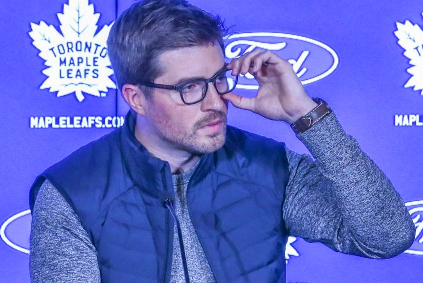 Toronto Maple Leafs general manager Kyle Dubas reacts during his end-of-season news conference on May 17, 2022. 


Veronica Henri/Toronto Sun/Postmedia Networkduring the end of season press conference on Tuesday May 17, 2022. 