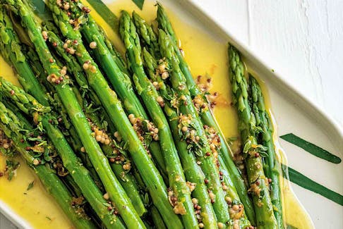 Orange and mustard marinated asparagus from Snacks for Dinner.