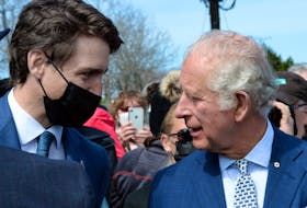 Prime Minister Justin Trudeau (left) and Prince Charles chat after an event at Confederation Building in St. John's during Royal Tour 2022. Keith Gosse • The Telegram